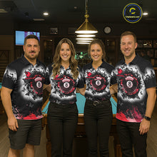 Load image into Gallery viewer, Black, White &amp; Red Billiard 8 Ball Pool Shirt For Men Custom Butterfly Grunge Team Billiard Jersey NYN3439
