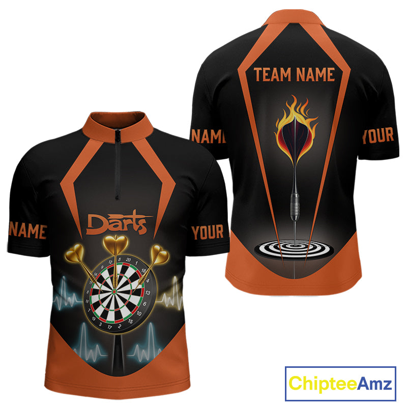 Heartbeat And Dartboard Custom Darts Quarter-Zip Shirt For Men - Darts Team Jersey NYN0724