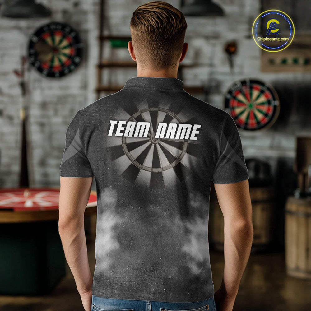 Male model wearing Black Smokes Personalized Darts Polo, Professional Dart Tournament Jersey, Custom Team Apparel