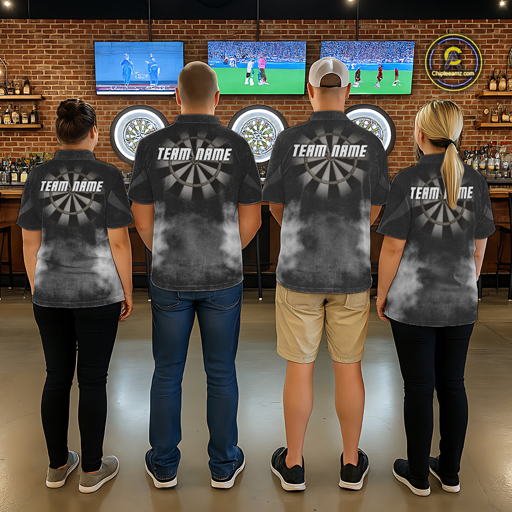 Dart team wearing Black Smokes Custom Tournament Jerseys, Personalized League Team Uniforms, Professional Darts Apparel