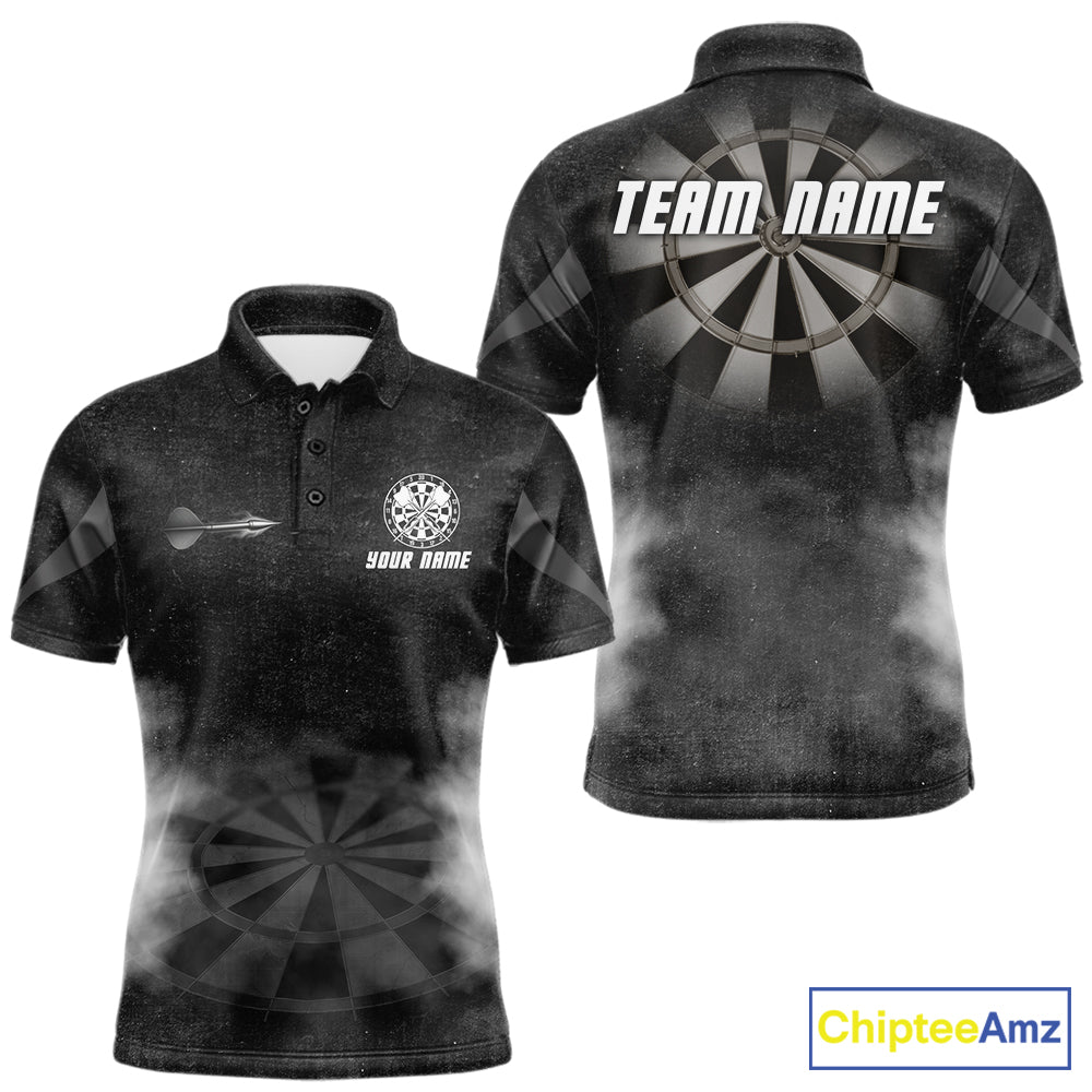Black Smokes Men's Darts Polo Shirt Mockup, Personalized Dart Tournament Jersey, Professional Dart League Team Uniform