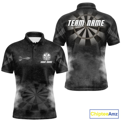 Black Smokes Men's Darts Polo Shirt Mockup, Personalized Dart Tournament Jersey, Professional Dart League Team Uniform