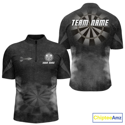 Black Smokes Men's Quarter-Zip Darts Jersey Mockup, Professional Dart Team Tournament Shirt, Custom League Uniform