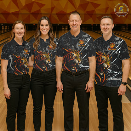 Funny Tiger Bowling Polo & 1/4-Zip Shirt For Men Custom Orange Team Bowling Tournament Jersey NYN3724