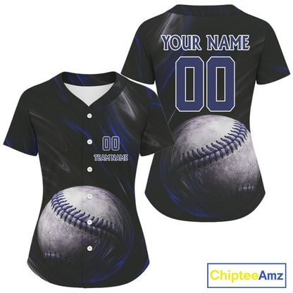 Custom Black And Blue Splatter Baseball Jersey For Women Baseball Tournament Team Shirt NYN0961