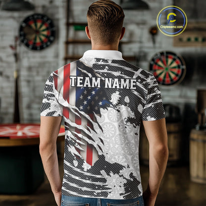 Custom Black White USA Flag Dartboard Dart Men Polo Shirt Patriotic Dart Jerseys NYN1612