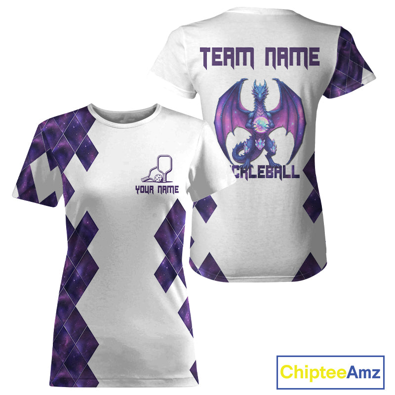 Custom Purple Galaxy Dragon Holographic Pickleball Ball Jerseys Women Pickleball Team Shirts NYN2161