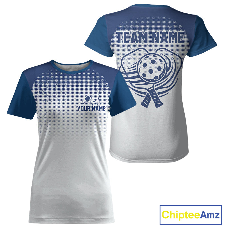 Custom White And Blue Halftone Pickleball Paddle League Jerseys Women Pickleball Team Shirts NYN2164