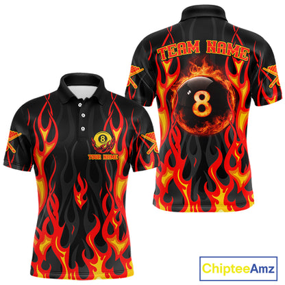 Fire Flame 8 Ball Pool Men Billiard Polo & 1/4-Zip Attire Custom Red Billiard Shirt Designs NYN2412