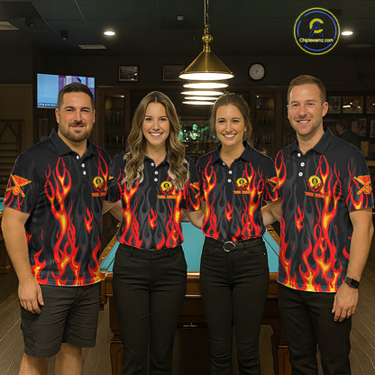 Fire Flame 8 Ball Pool Men Billiard Polo & 1/4-Zip Attire Custom Red Billiard Shirt Designs NYN2412