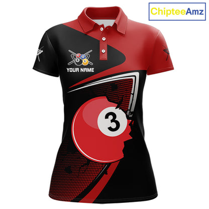 Red Crack Ball Pool Women Billiard Polo & 1/4-Zip Shirt Personalized Balls Billiard Gifts NYN2413