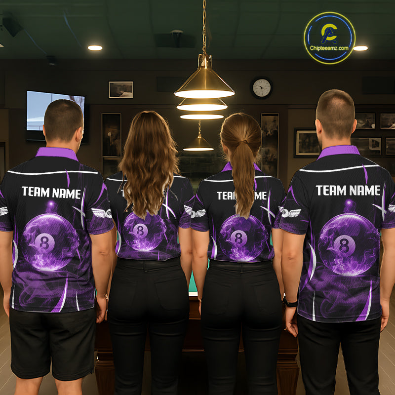 Purple Smokes Pool 8 Ball Men Billiard Polo & 1/4-Zip Shirt Personalized Balls Billiard Gifts NYN2416