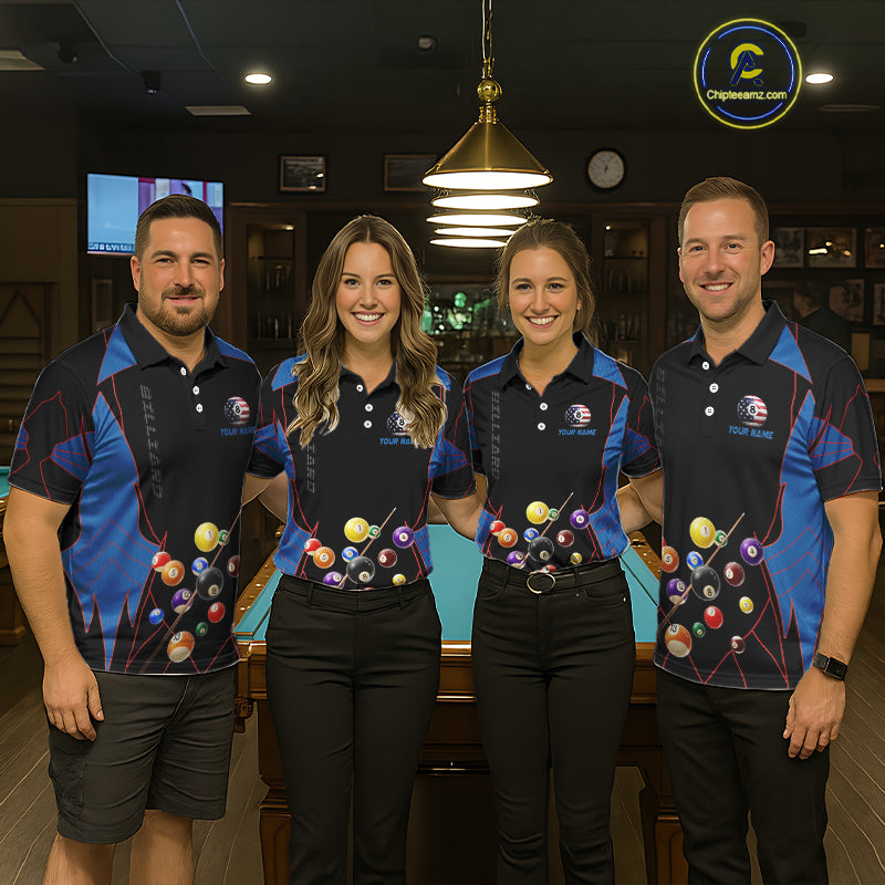 Custom US Flag 8 Ball Pool Team Shirt Personalized Men Billiard Polo & 1/4-Zip Attire Gifts NYN2417