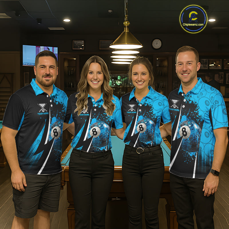 Blue Grunge 8 Ball Pool Team Shirt Personalized Men Billiard Polo & 1/4-Zip Attire Gifts NYN2419