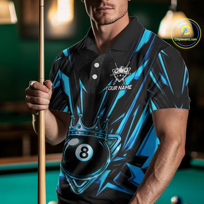 Black And Blue Crown 8 Ball Pool Polo & 1/4-Zip Shirt For Men Personalized Ball Billiard Gifts NYN2424