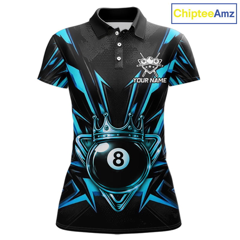 Black And Blue Crown 8 Ball Pool Polo & 1/4-Zip Shirt For Women Personalized Ball Billiard Gifts NYN2424
