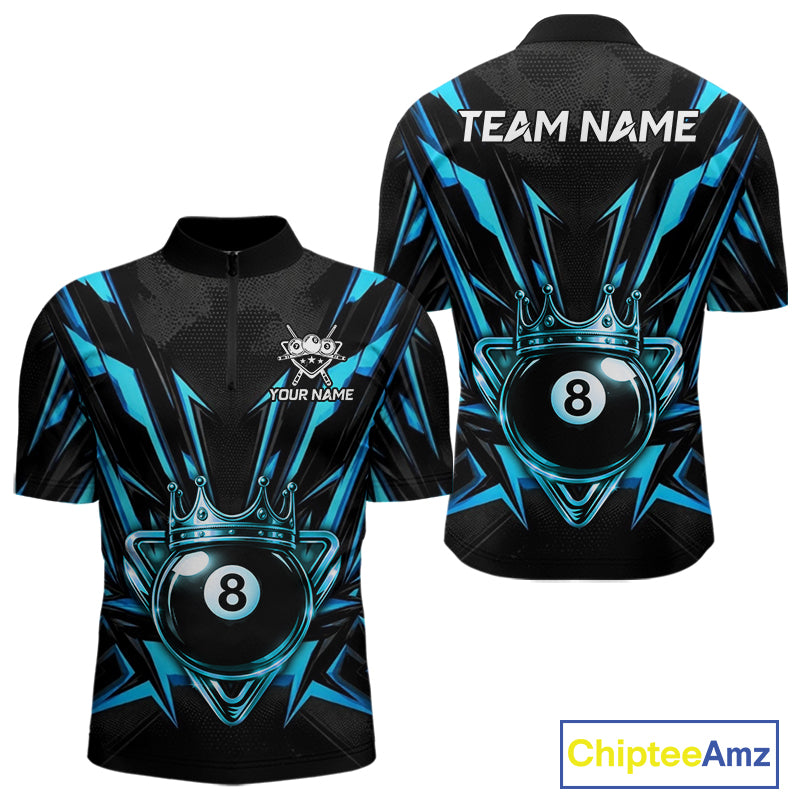 Black And Blue Crown 8 Ball Pool Polo & 1/4-Zip Shirt For Men Personalized Ball Billiard Gifts NYN2424