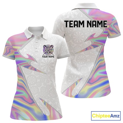 Personalized Pink Holographic Dartboard Pattern Women Darts Polo & 1/4-Zip Shirts Dart Team Jerseys NYN2811