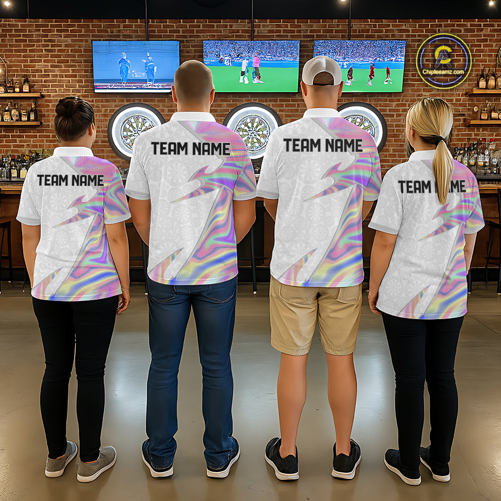 Personalized Pink Holographic Dartboard Pattern Men Darts Polo & 1/4-Zip Shirts Dart Team Jerseys NYN2811