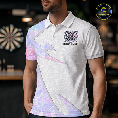 Personalized Pink-Purple Holographic Dartboard Men Darts Polo & 1/4-Zip Shirts Dart Team Jerseys NYN2813