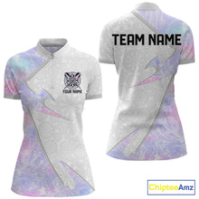 Load image into Gallery viewer, Personalized Pink-Purple Holographic Dartboard Women Darts Polo &amp; 1/4-Zip Shirts Dart Team Jerseys NYN2813