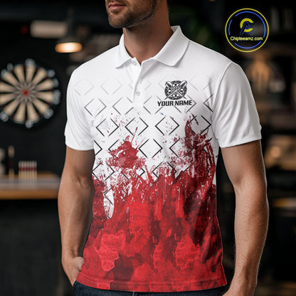 White-Red Skull Watercolor Pattern Custom Dart Shirt For Men, Dart Team Jerseys NYN0117
