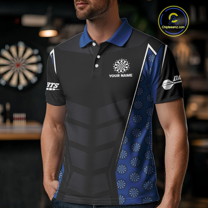 White Fog Skull & Dartboard - Blue Darts Team Shirt For Men With Custom Name NYN0484