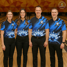 Load image into Gallery viewer, Mens Thunder Lightning Bowling Polo 1/4-Zip Shirts Custom Blue Stripes Team Bowling Jerseys NYN3455