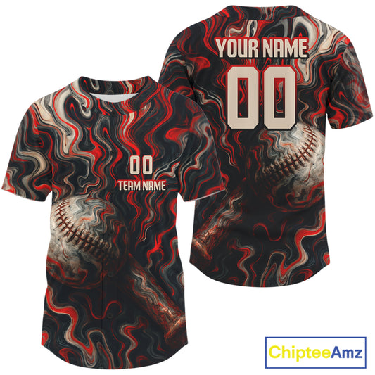 Custom Black And Red Paint Swirl Baseball Jersey Outfits Baseball Tournament Shirts NYN0977