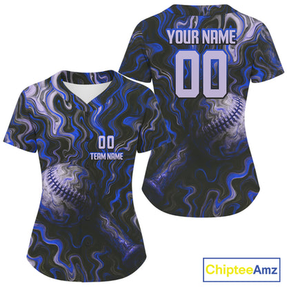 Custom Black And Blue Paint Swirl Women Baseball Jersey Outfits Baseball Tournament Shirts NYN0978
