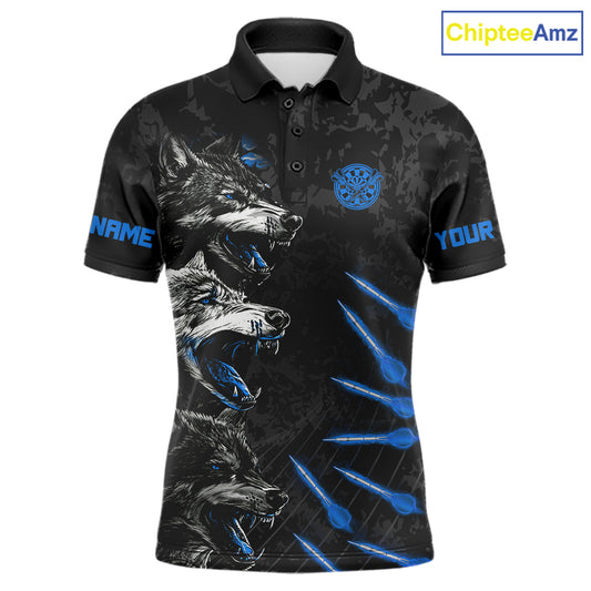 Custom Black And Blue Wolfs Grunge Dart Team Shirts For Men Outfits Dart Tournament Jerseys NYN4014