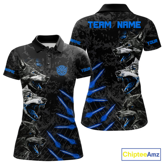 Custom Black And Blue Wolfs Grunge Dart Team Shirts For Women Outfits Dart Tournament Jerseys NYN4014