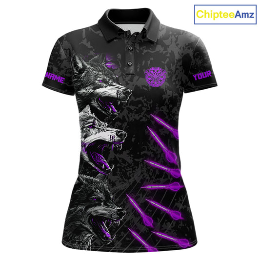 Custom Black And Purple Wolfs Grunge Dart Team Shirts For Women Outfits Dart Tournament Jerseys NYN4015