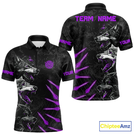 Custom Black And Purple Wolfs Grunge Dart Team Shirts For Men Outfits Dart Tournament Jerseys NYN4015