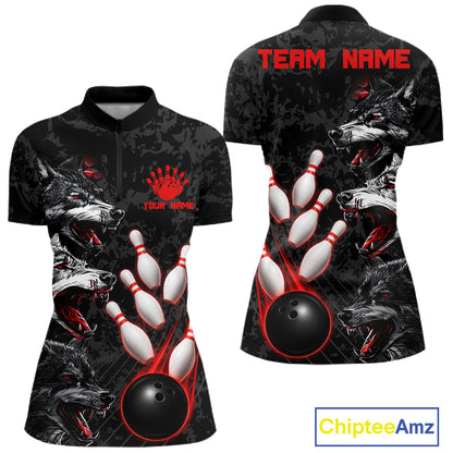 Custom Black And Red Thunder Bowling Team Shirts For Women Funny Wolfs Bowling Tournament Jerseys NYN4016