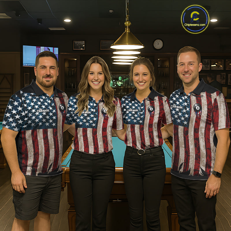 American Flag Retro Mens Billiard Pool Shirt Custom 8 Ball Dripping Patriot Billiards Team Jerseys NYN4018