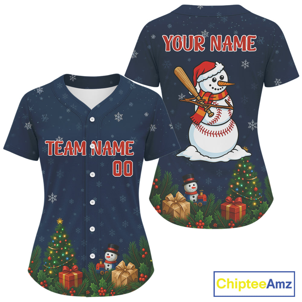 Custom Blue Snowman Christmas Baseball Shirt For Women Outfits Xmas Baseball Jerseys NYN1353