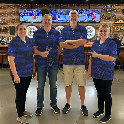 Custom Blue Grunge Wolf Torn Dartboard Women Darts Polo Shirt Wolf Dart League Jerseys NYN2168