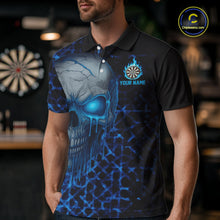 Load image into Gallery viewer, Custom Blue Dripping Skull Darts Polo Shirt For Men Fire Flame Skull Dart League Jerseys NYN2173