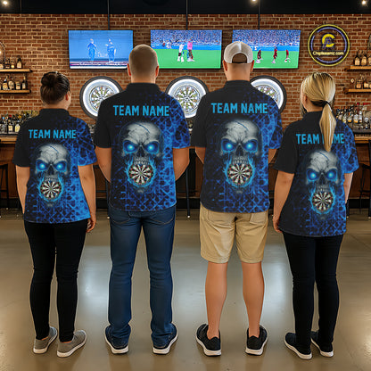Custom Blue Dripping Skull Darts Polo Shirt For Women Fire Flame Skull Dart League Jerseys NYN2173