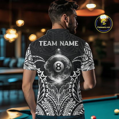 White Tribal Smoke 8 Ball Pool Men Polo & 1/4-Zip Shirt Personalized 3D Ball Billiard Gifts NYN2426
