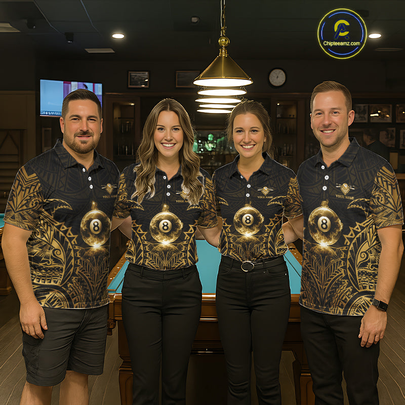 Gold Tribal Smoke 8 Ball Pool Women Polo & 1/4-Zip Shirt Personalized 3D Ball Billiard Gifts NYN2427