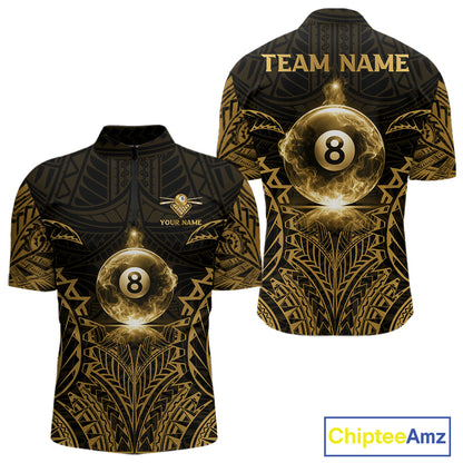 Gold Tribal Smoke 8 Ball Pool Men Polo & 1/4-Zip Shirt Personalized 3D Ball Billiard Gifts NYN2427