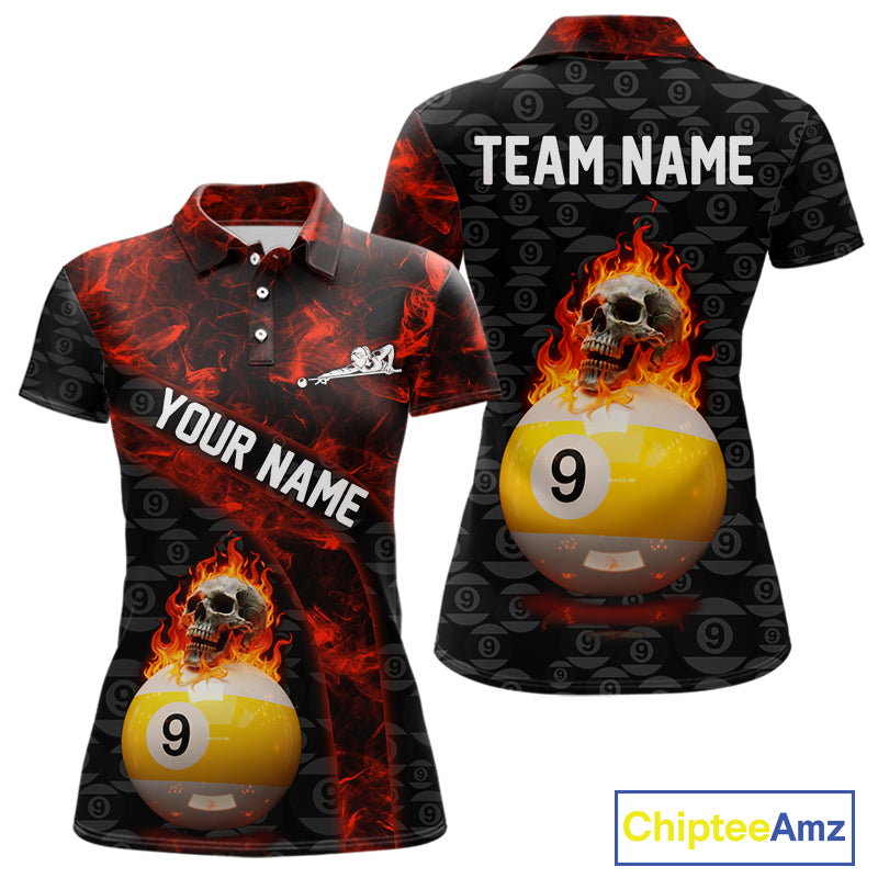 Fire Skull 9 Ball Pool Billiard Team Shirt For Women Custom Red Flames Billiard Ball & Cue Gifts NYN2437