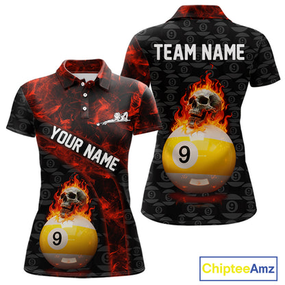 Fire Skull 9 Ball Pool Billiard Team Shirt For Women Custom Red Flames Billiard Ball & Cue Gifts NYN2437