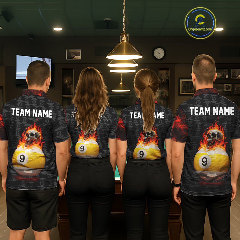 Fire Skull 9 Ball Pool Billiard Team Shirt For Men Custom Red Flames Billiard Ball & Cue Gifts NYN2437