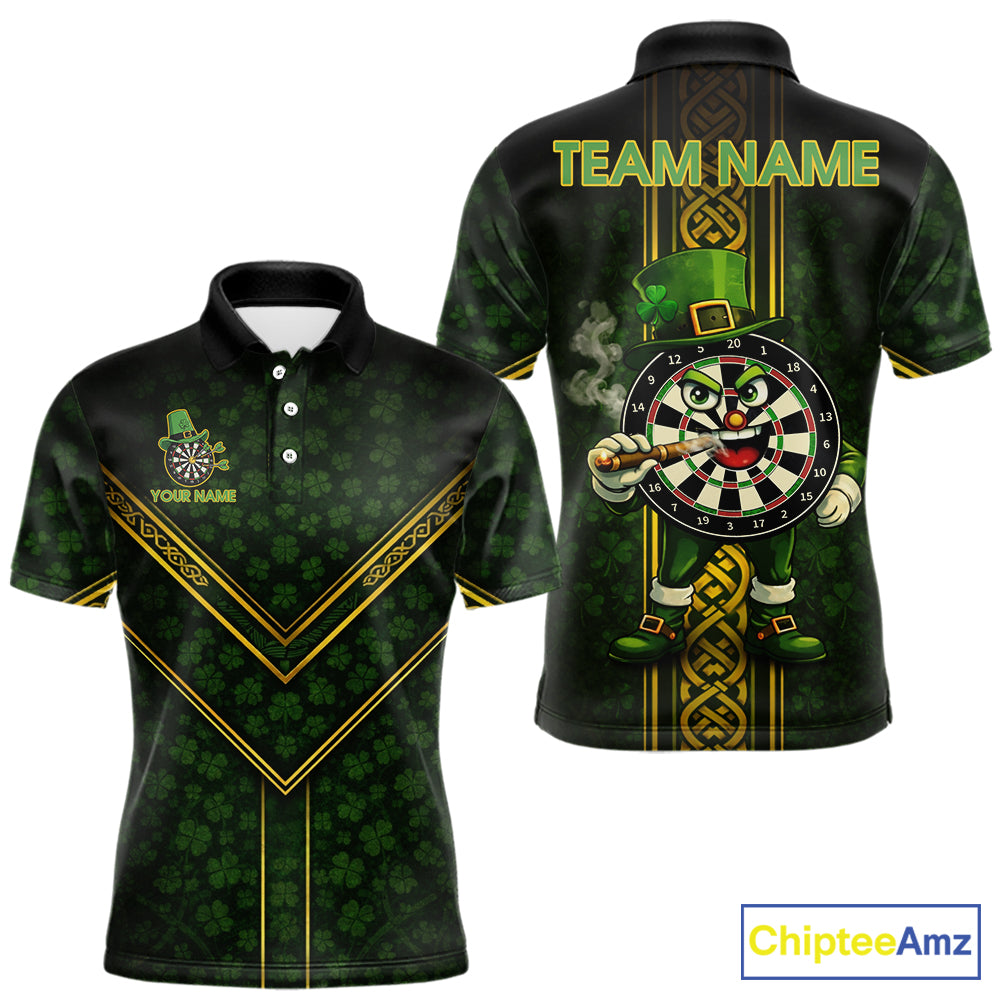 Funny Smoking Dartboard St Patrick's Day Darts Polo Shirt For Men Custom Dart League Shirt NYN2656