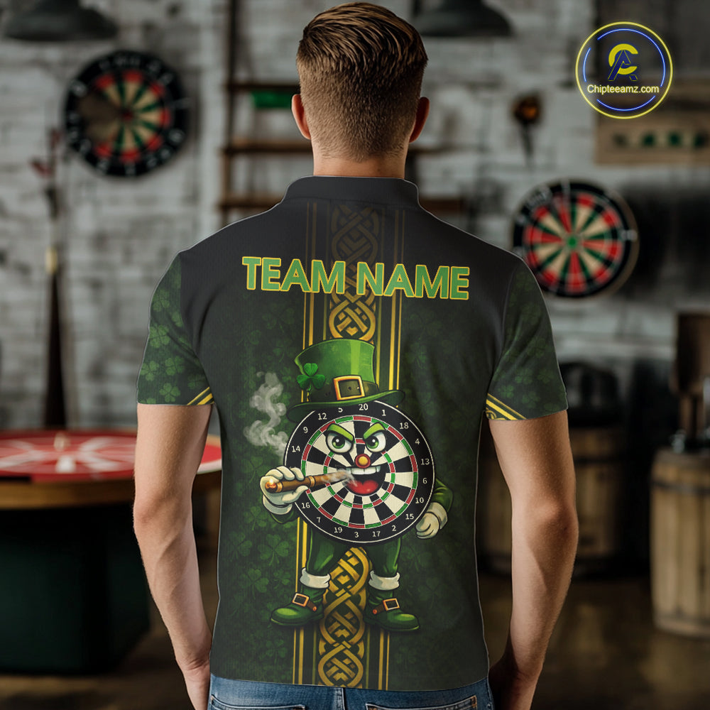 Funny Smoking Dartboard St Patrick's Day Darts Polo Shirt For Men Custom Dart League Shirt NYN2656