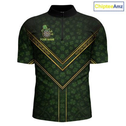 Funny Smoking Dartboard St Patrick's Day Darts Quarter-Zip Shirt For Men Custom Dart League Shirt NYN2656