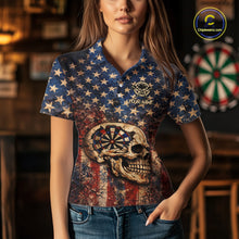 Load image into Gallery viewer, US Flag Retro Cracked Skull Dartboard Men Darts Quarter-Zip Shirt Custom Patriotic Vintage Dart Shirt NYN2660